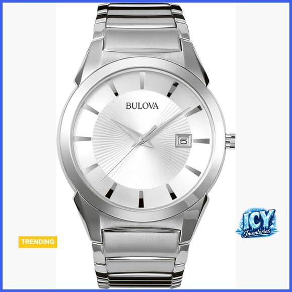 Men's Stainless Steel Quartz Watch with Calendar Date and Domed Crystal
